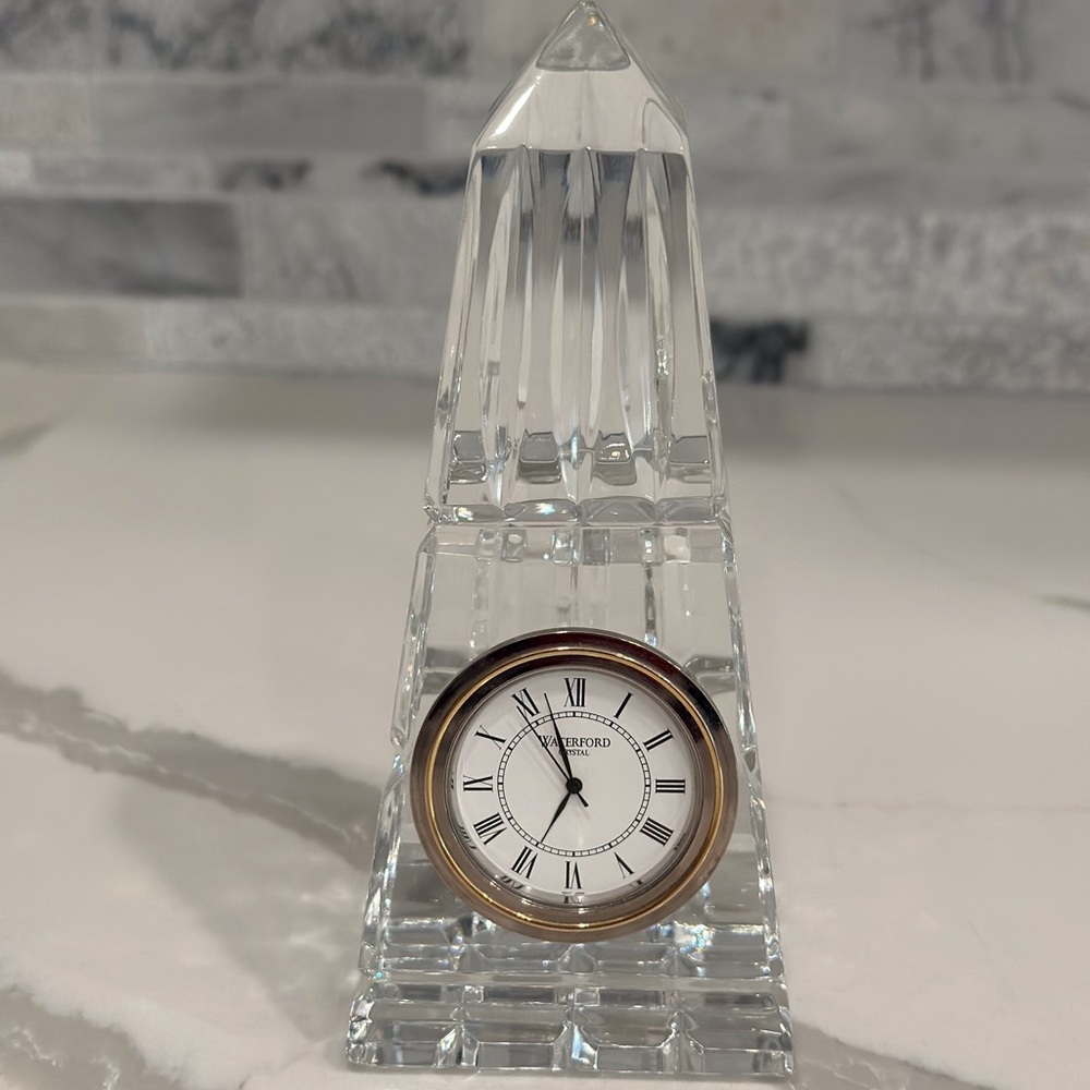 Vintage Waterford Crystal Obelisk Pyramid Desk Clock